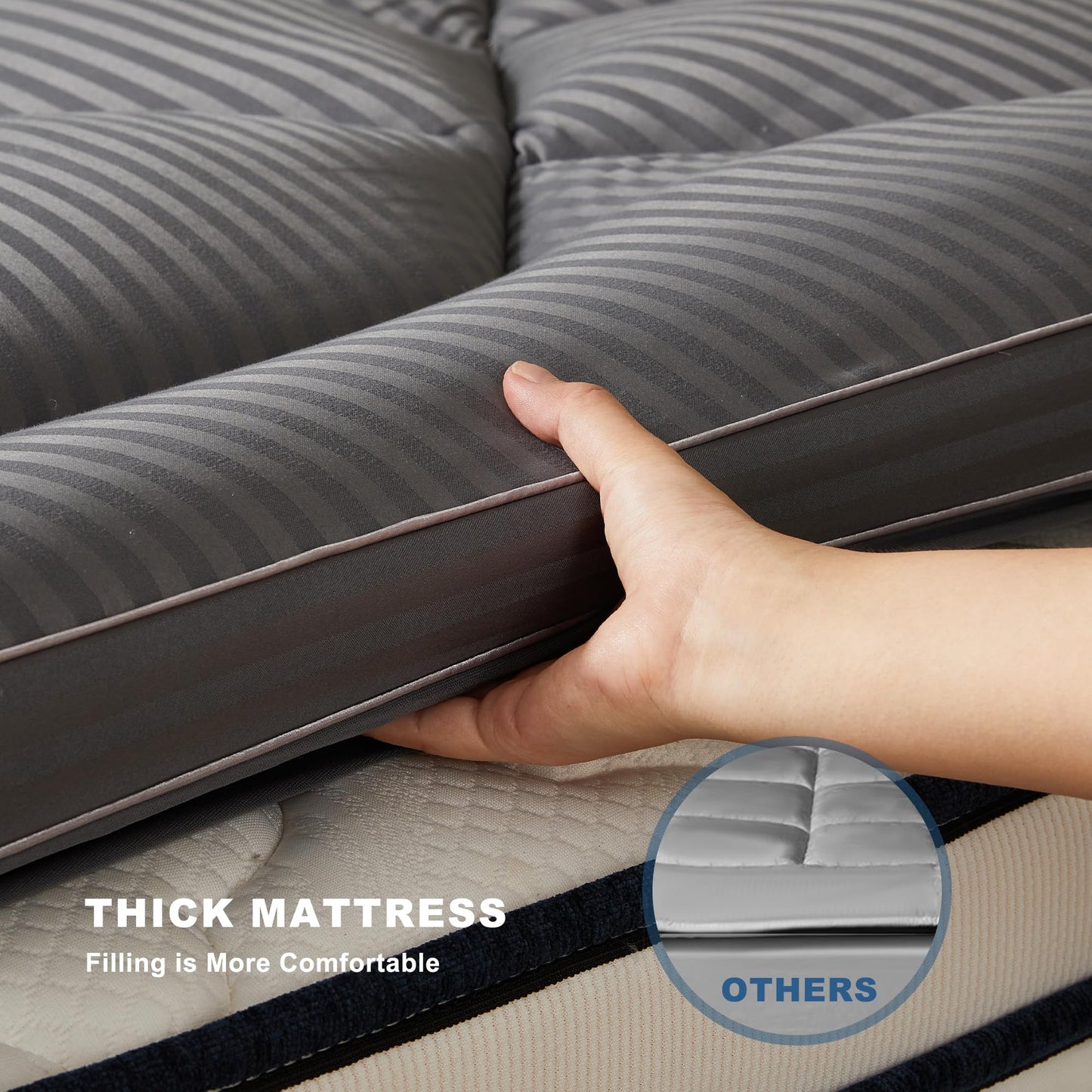BEDLORE Queen Mattress Topper, Thick Pillow Top Pad for Back Pain Relief, Cooling Soft Mattress Cover with Deep Pockets 6-18 inch