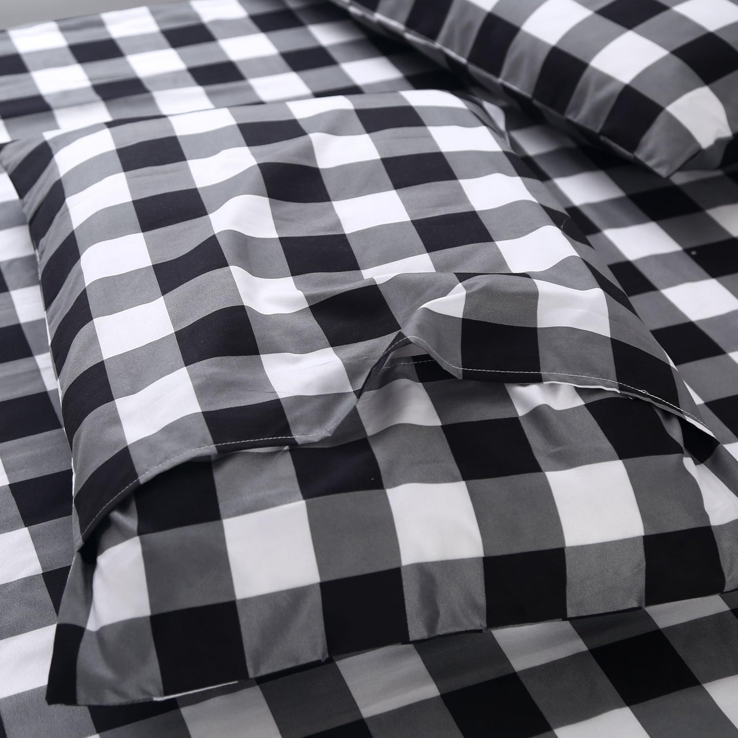 SDIII 4 Pieces Black and White Gingham Sheets Twin Size Bed Set, Soft Microfiber Striped Bed Sheets Twin, Black and White Checkered Bedding Sheet Set