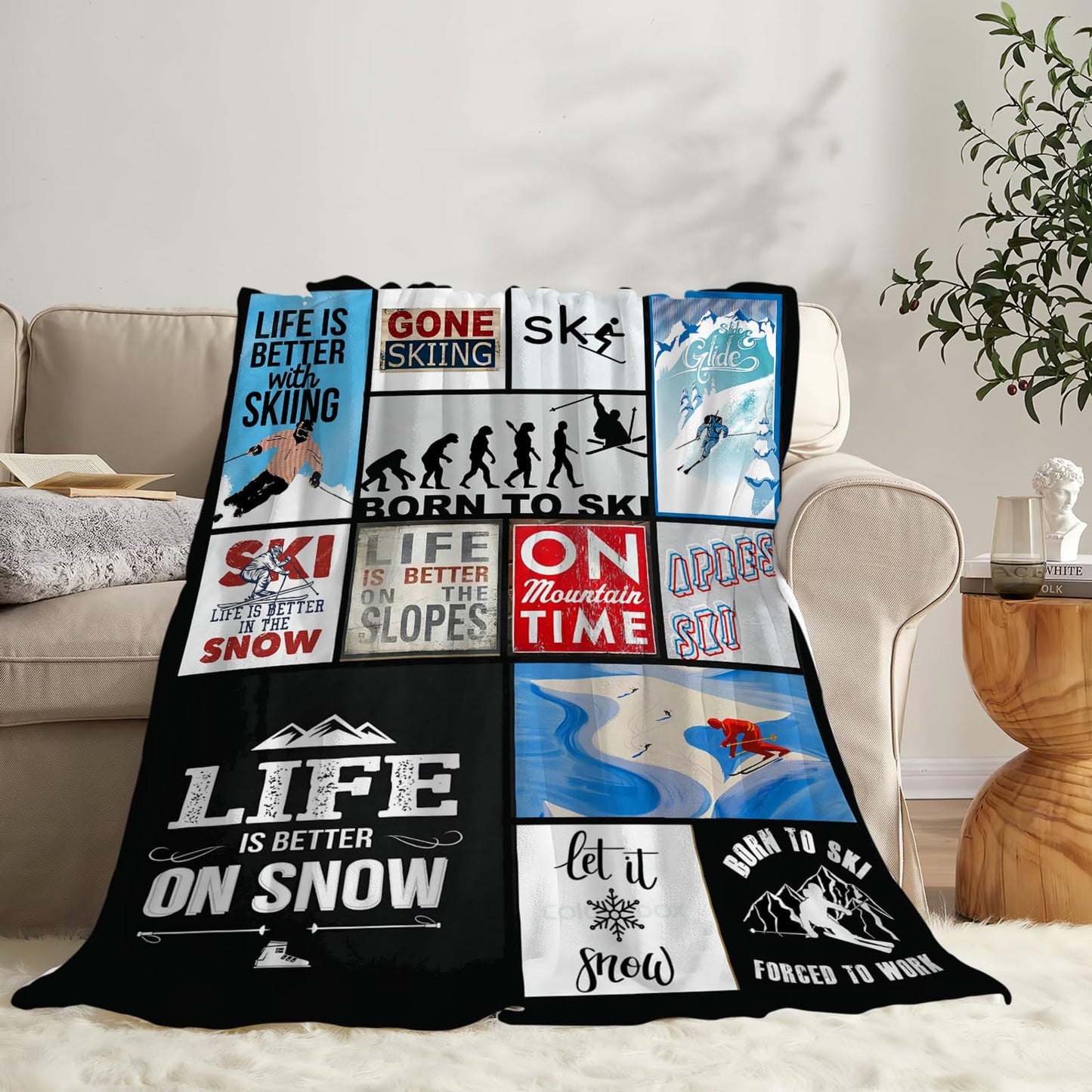 Tijuboni Ski Throw Blanket Skiing Gifts for Girls Boys Women Men Kids Adults Soft Flannel Fleece Blanket for Couch Sofa Bed Home Decor 40"x50"