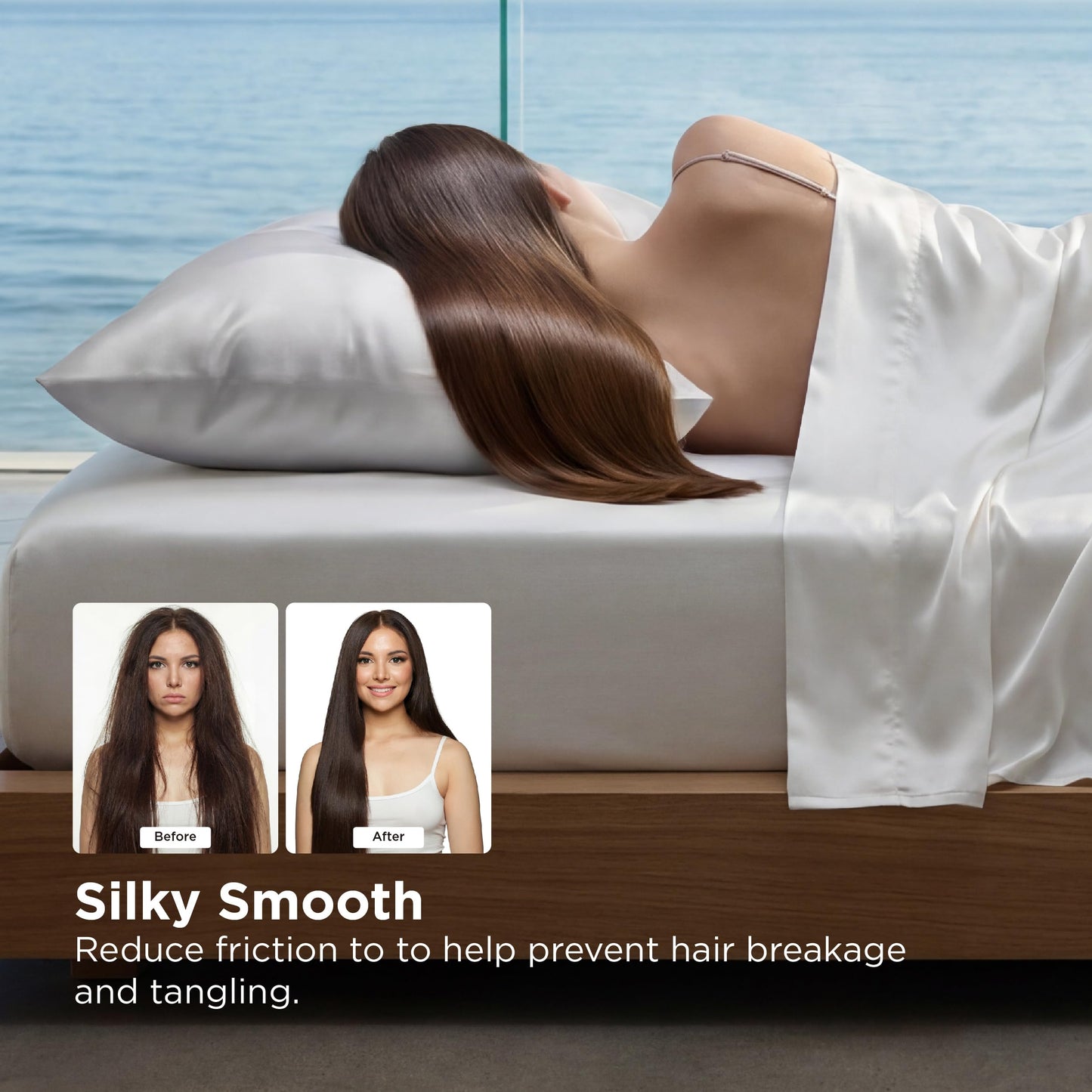 Bedsure Cooling Pillowcase for Hot Sleepers, Silk Like Pillow Case Queen Size Set of 2, Reduce Wrinkles & Frizz-Free Hair, Infused with HA & Ceramides for Skin, Hidden Zipper, Queen, Grey