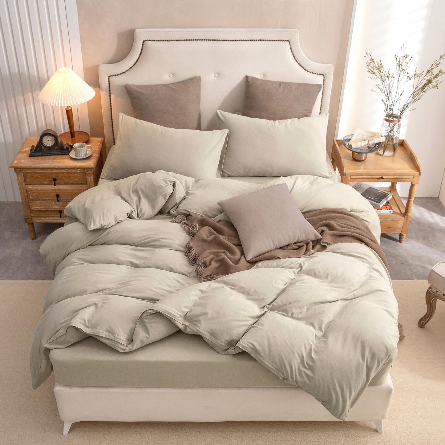 PURE ERA Jersey Knit Duvet Cover Set 100% T-Shirt Cotton Super Soft Comfy 2pc Bedding Set with Zipper Closure (Solid Dark Beige, Twin)