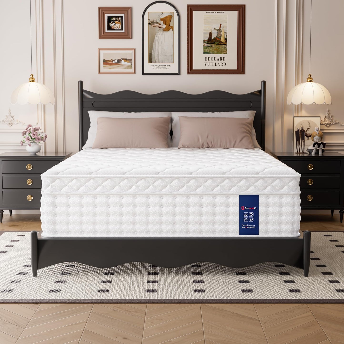 BinwinQ 12 Inch Full Size Hybrid Mattress in a Box, Plush Mattress with Memory Foam & Individually Pocketed Springs, Zoned Support, Pressure Relief & Comfort Sleep, CertiPUR-US Certified