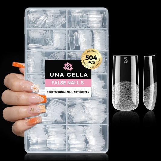 UNA GELLA Square Straight Nail Tips Medium 504PCS Pre Etched Square Gel Nail Tips Full Cover French Style Salon for Women DIY Press On Flase Nails Extension 12 Sizes Acrylic Nails