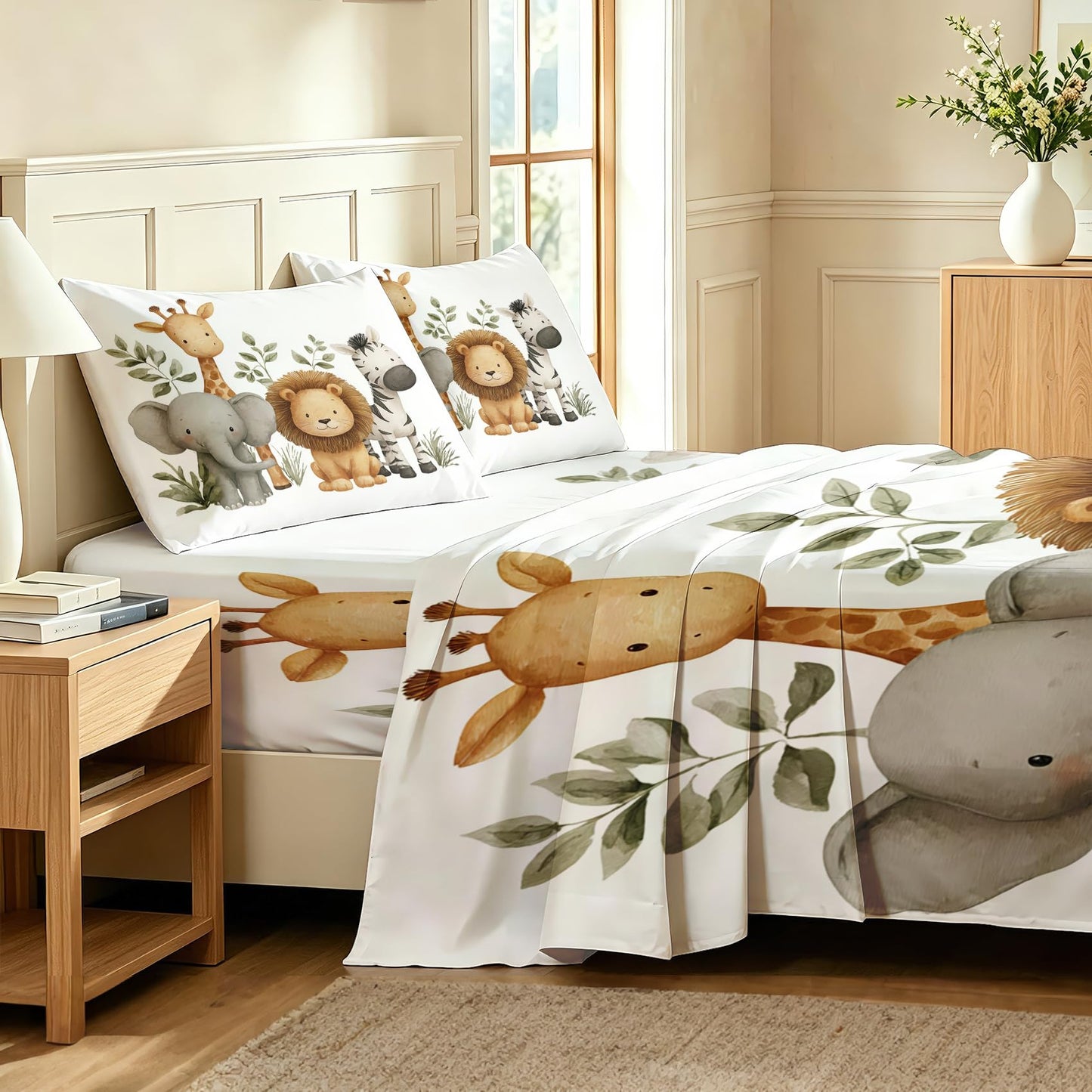 Jungle Animal Bedding Set 3 Pcs Kids Wildlife Twin Sheets