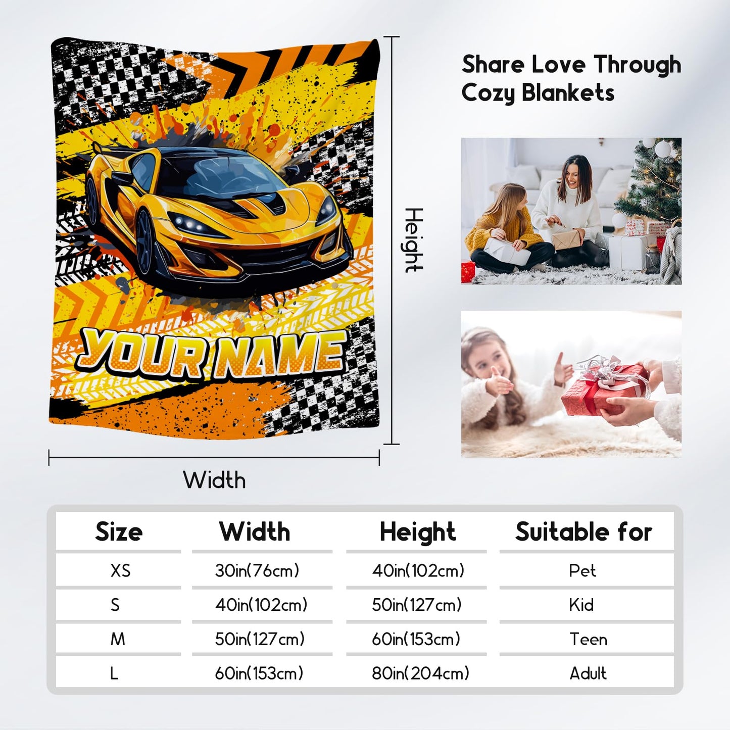 AIOMXZZ Boys Blanket, Personalized Racing Car Blankets Gifts for Kids Toddler, Sports Throws with Car for Bedding Room, 4 Size