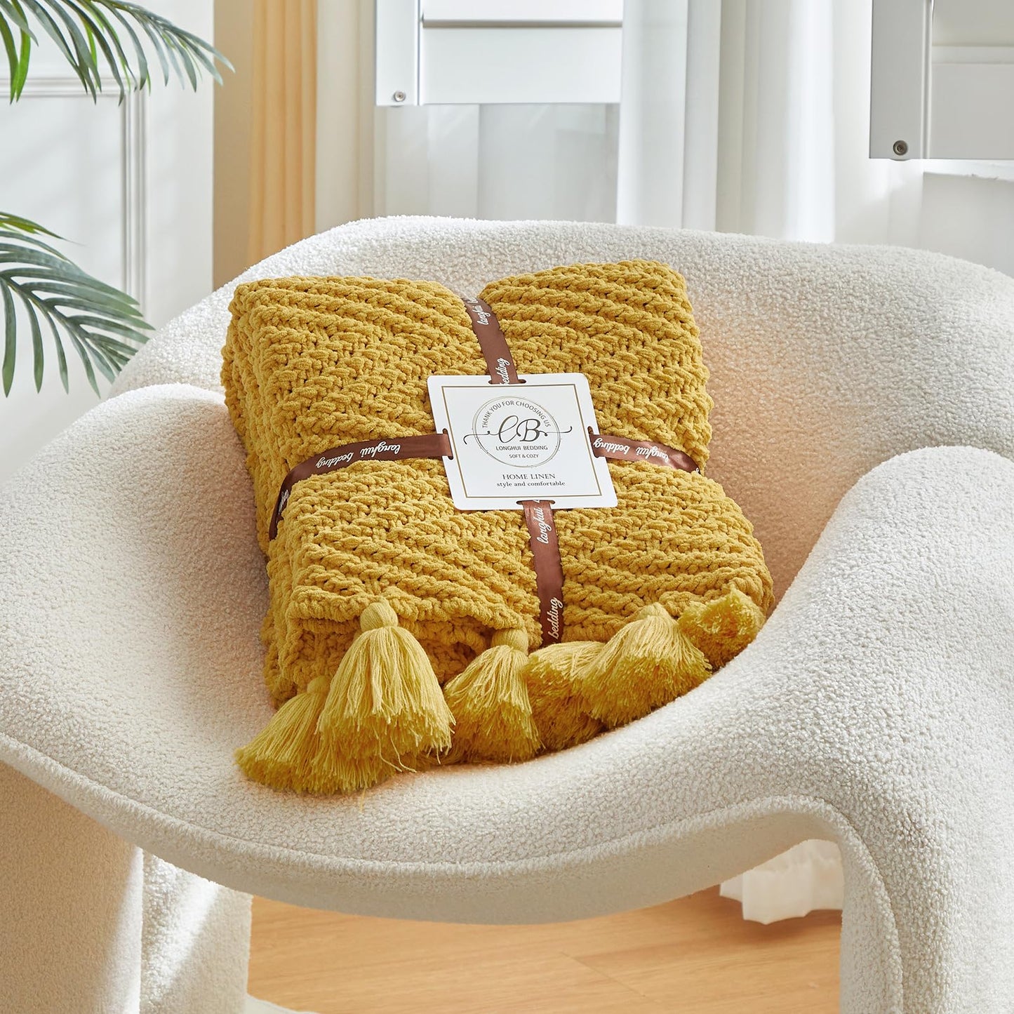 Longhui bedding Knitted Throw Blanket for Couchh, Soft, Cozy Machine Washable