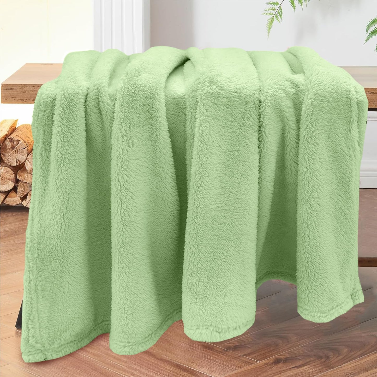 ZYFZCYBL Sherpa Fleece Throw Blanket for Couch, Soft Warm Thick Blanket Cozy Fluffy Microfiber Throw Flannel Double Reversible Luxurious Blankets for Bedroom Livingroom, Sage Green Throw Size 50"x60"