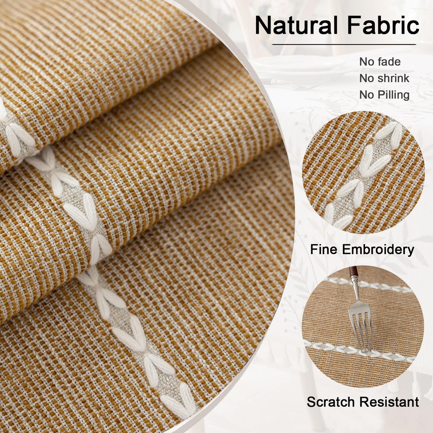 Joyfol Day Rustic Waterproof Cotton Blend Tablecloth, Heavy Weight Embroidery Table Cover for Rectangle Tables, Burlap Farmhouse Style with Coffee Line Pattern, 55" x 120"