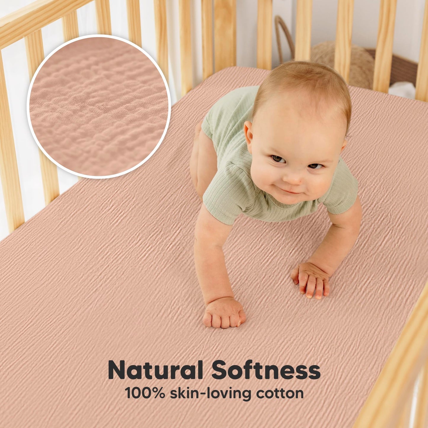 KeaBabies 2-Pack Muslin Crib Sheets for Boys, Girls - 100% Organic Cotton Fitted Baby Crib Mattress Sheet, Soft Breathable Standard Toddler Bed Cover Bedding Set, Neutral, Durable 52x28 (Russet)