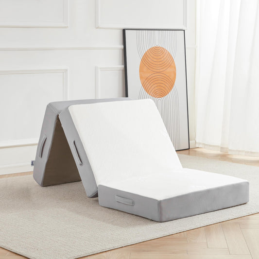 Lazyzizi Folding Mattress, 6 Inch Single Memory Foam Tri-fold Mattress with Breathable & Washable Bamboo Fiber Fabric Cover, Foldable Floor Guest Bed for Camping, Road Trip, 75“*25”
