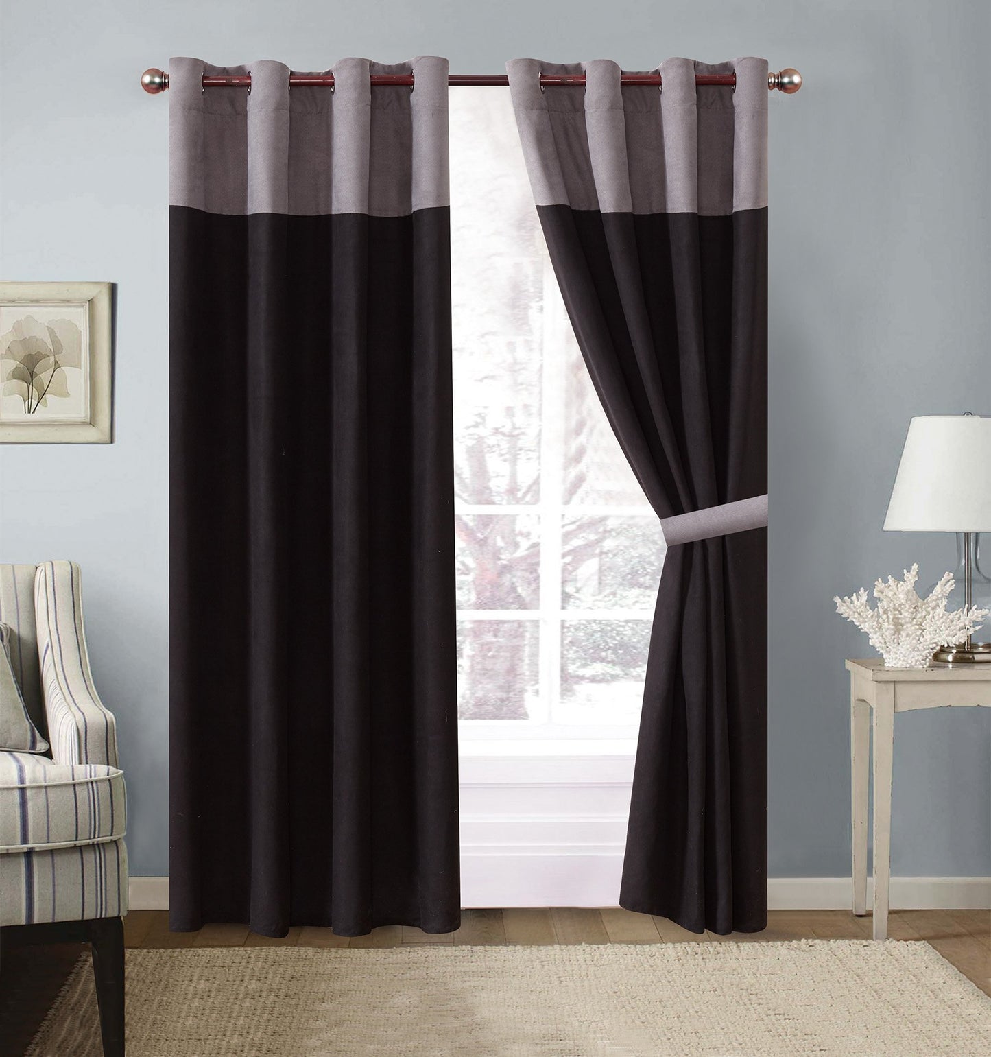 Grand Linen Oversize Black/Grey Comforter Set Micro Suede Patchwork Bed in A Bag King Size Bedding