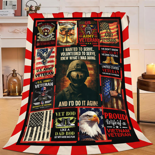 Patriotic Soldier Throw Blanket America Soldier Flannel Blankets American Army Plush Super Soft Cozy Warm Decor Gifts for Boys Girls Kids Adults Men Women 40" x 50"