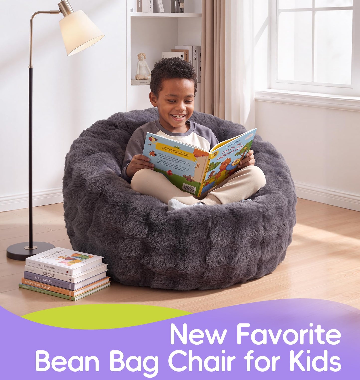 Hobestluk Bean Bag Chair for Kids Toddler Bean Bag Chair with Memory Foam Filler Beanbag with Spacious Design Bean Bag Couch for Reading Gaming Relaxing (Dark Grey, Medium)