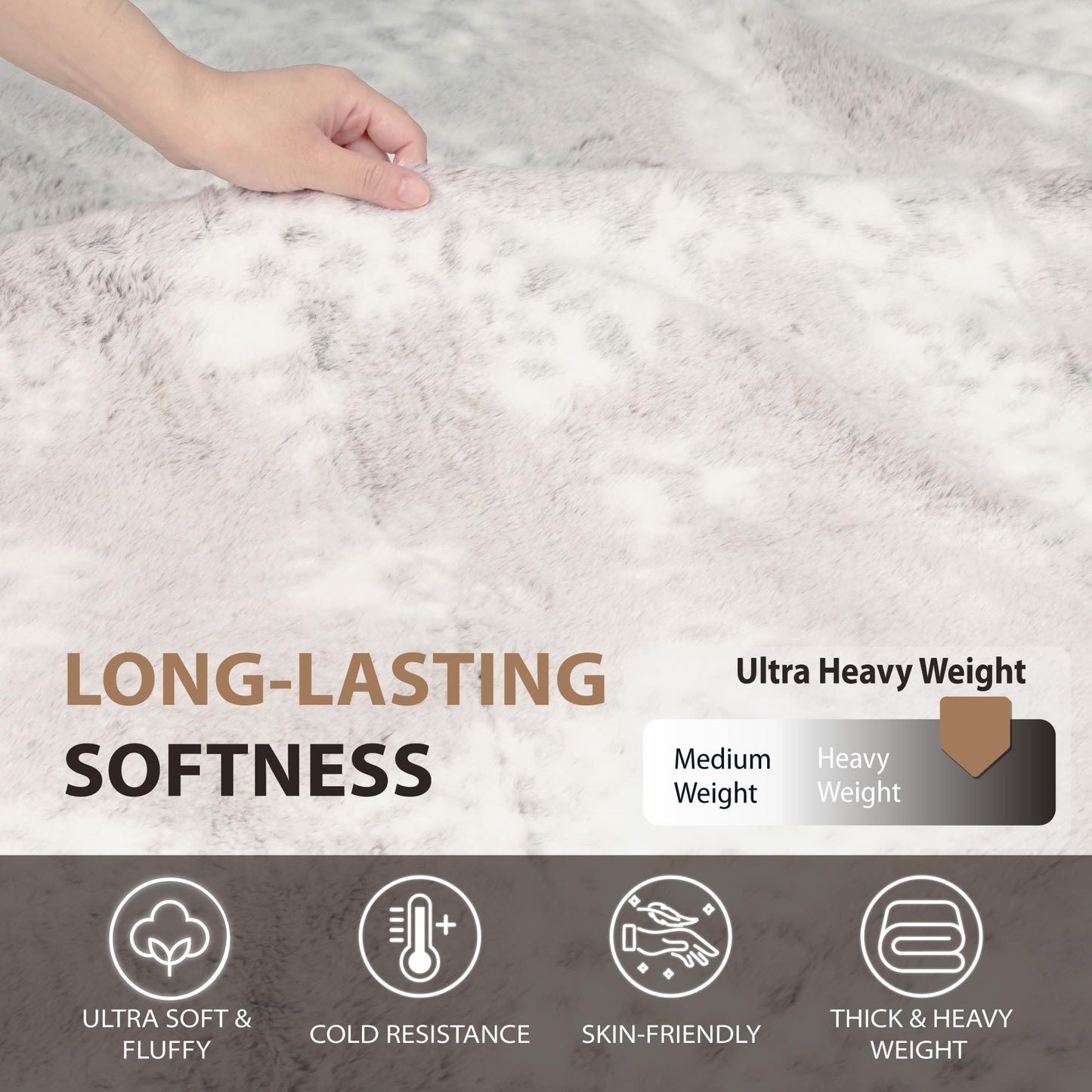 DEZ FURNISHINGS Reversible Faux Rabbit & Mink Fur Throw Blanket, Ultra Soft, Cozy & Dual-Sided, 50" x 60", Snow Taupe