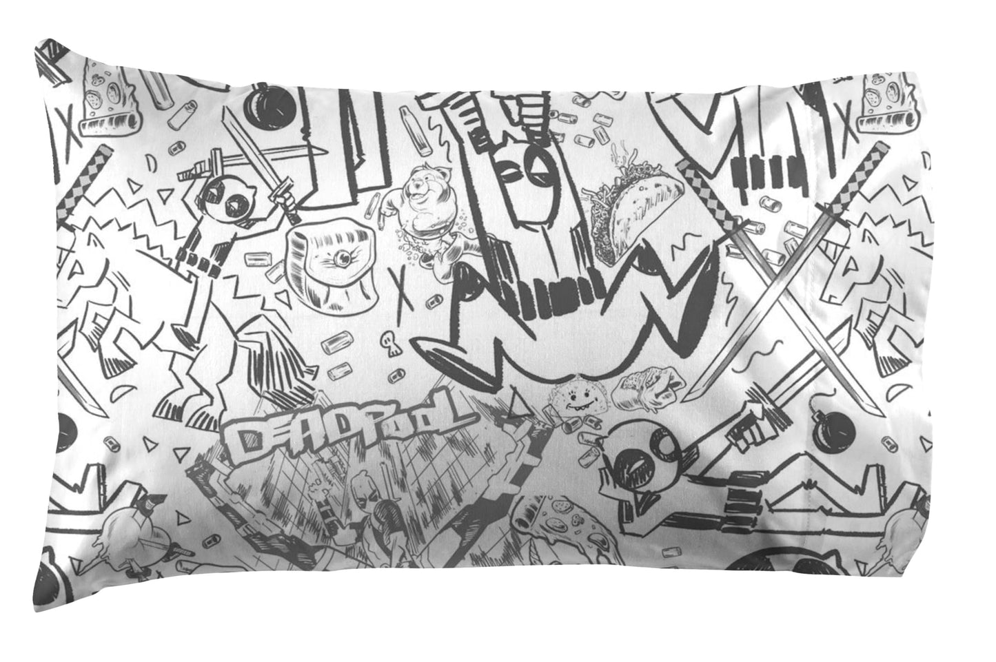Jay Franco Sheet Set with Fitted, Flat Sheets & Pillow Cover - Ultra-Soft Bedding with Pillowcase for Room Decor, White - Deadpool, 4 Piece Queen