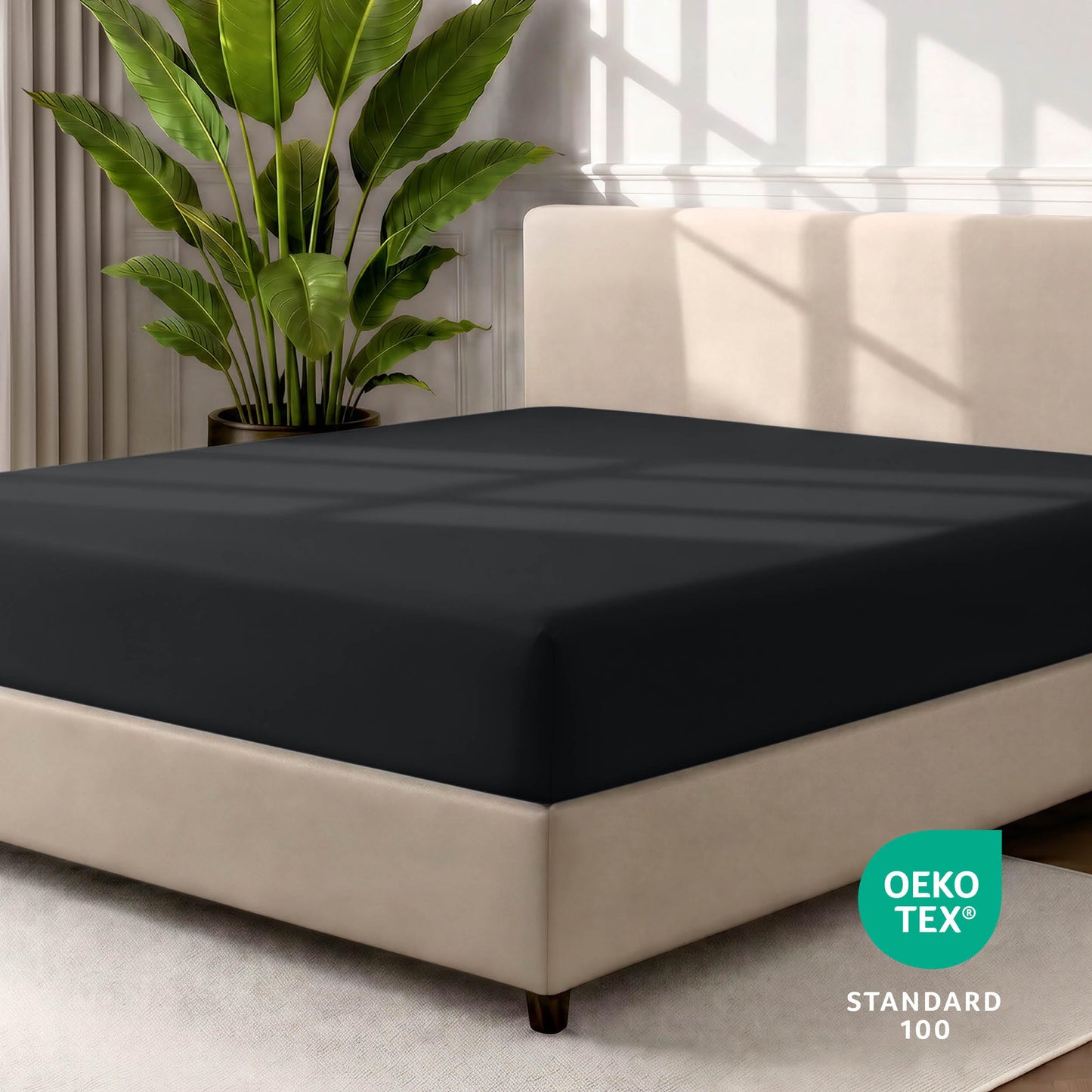Bare Home Fitted Bottom Sheet Queen - Premium 1800 Ultra-Soft - Ultra-Soft Wrinkle Free - Deep Pocket - Fitted Sheet (Queen, Black)