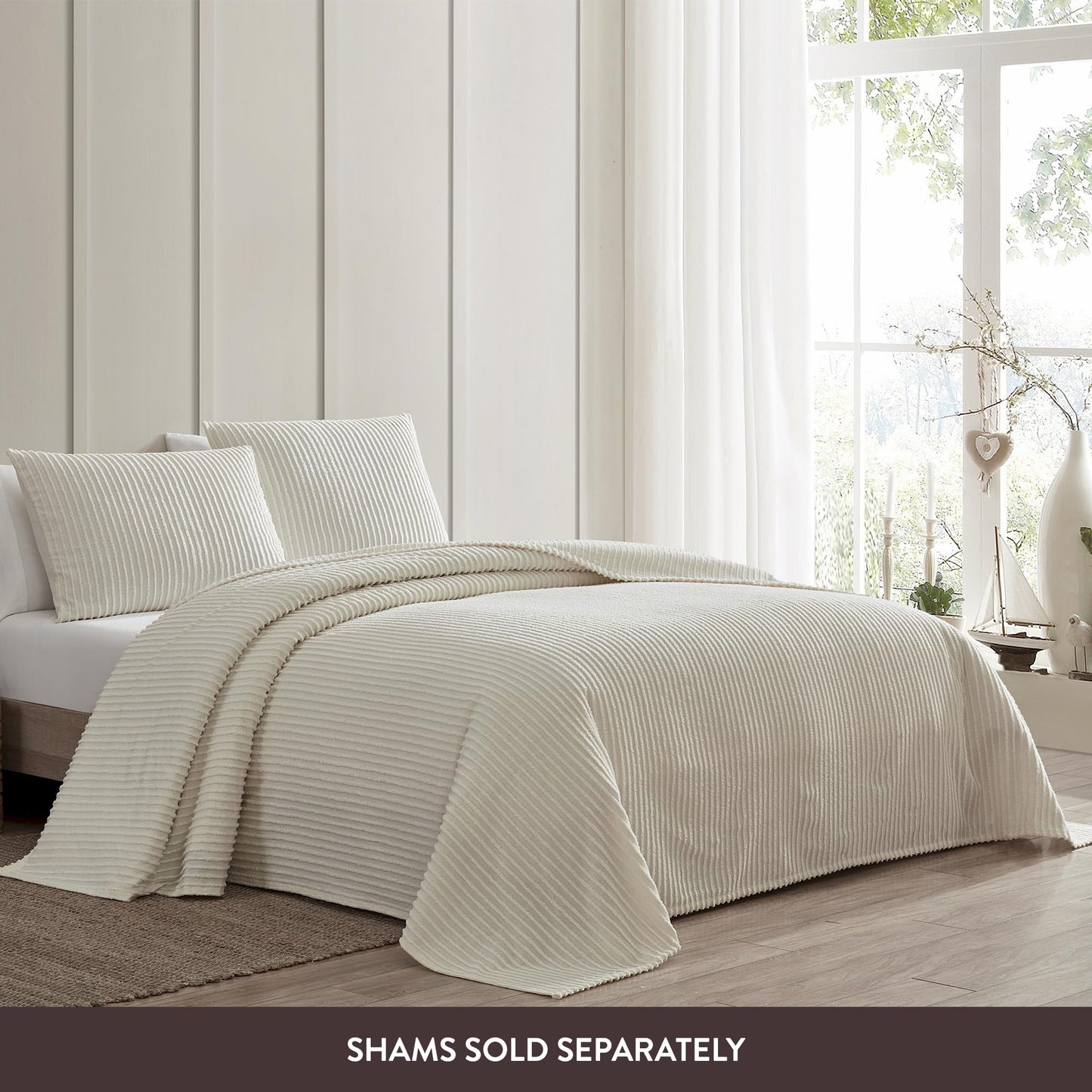 Beatrice Home Fashions Channel Chenille Bedspread, Queen, Ivory