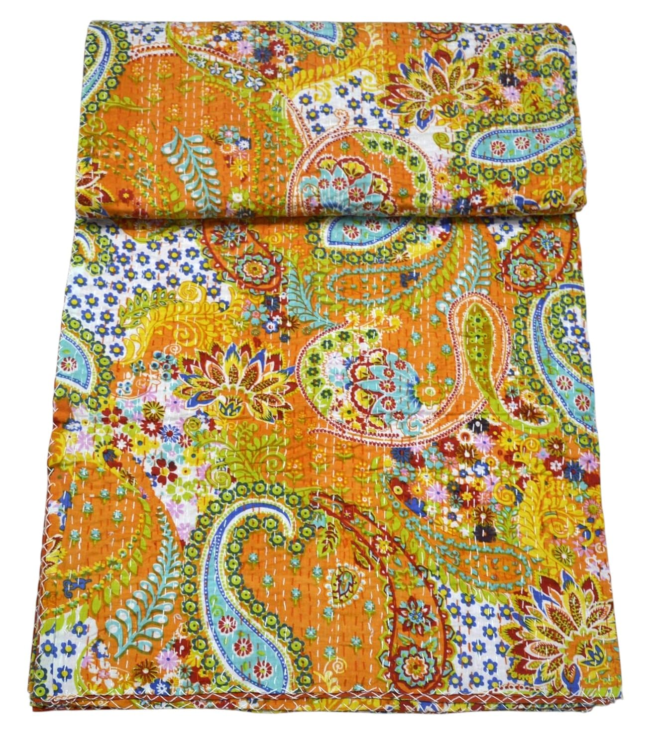 Arprani Indian Vintage Kantha Quilt Set Handmade Cotton Throw Blanket Bedspread gudari Paisley Bohemian bedspreads Boho Queen Size Quilt