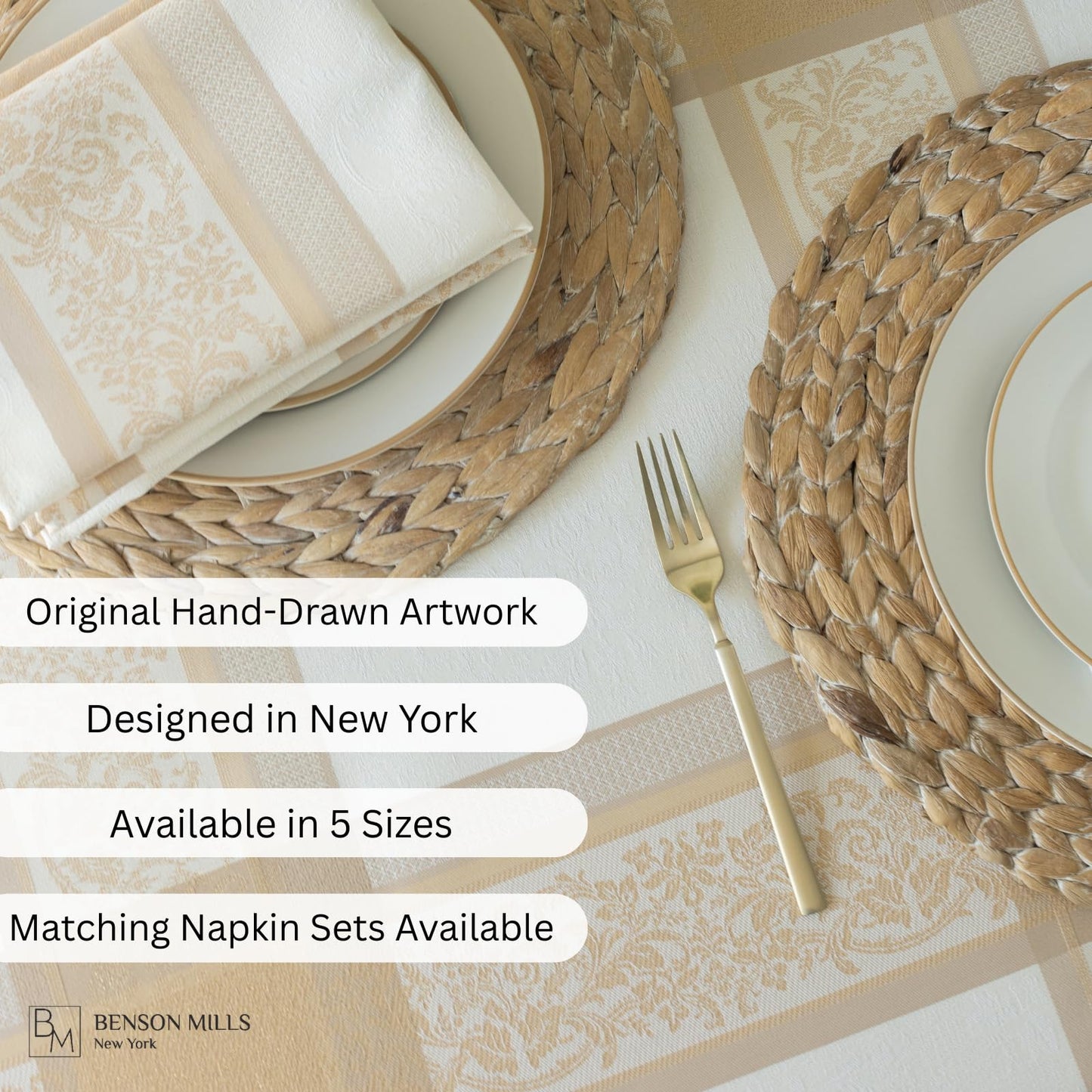Benson Mills Heavyweight Jacquard Fabric Table Cloth with Gold Metallic Accents, Décor for Everyday, Parties, Holiday, Thanksgiving, and Christmas Tablecloth (Grandeur Glow, 60" x 84" Rectangular)