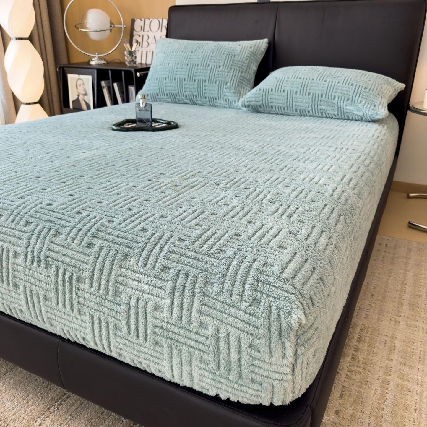 ZIQINPSQ Twin Size Flannel Fitted Sheet - 1 Piece Winter Warm Deep Pocket (15") Bed Sheet, Shrink & Fade Resistant, Hotel Quality, Pale Turquoise