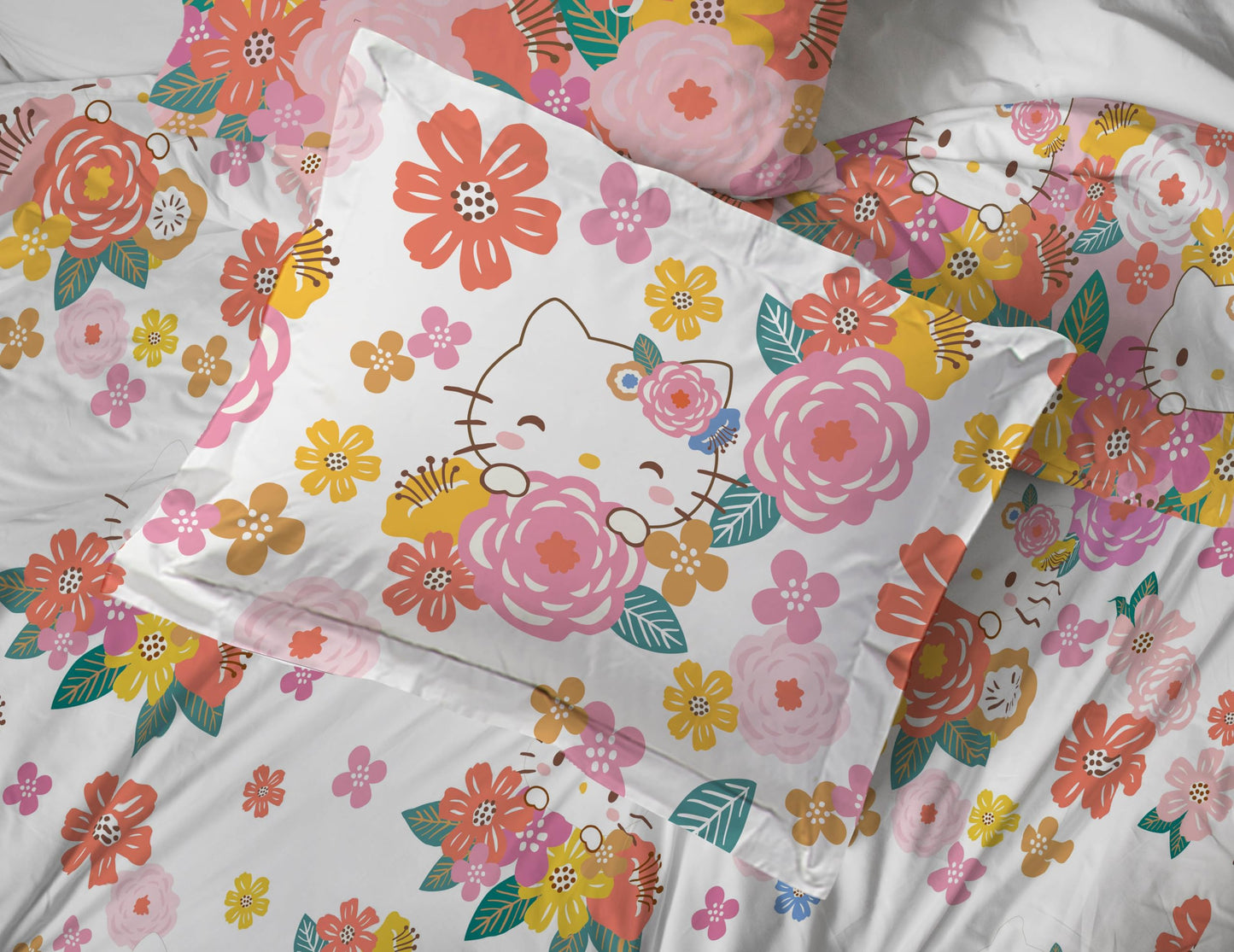 Jay Franco Hello Kitty Twin Size Comforter Set - 7 Piece Bedding Includes Sheet Set & Pillow Covers - Super Soft Floral Bedding