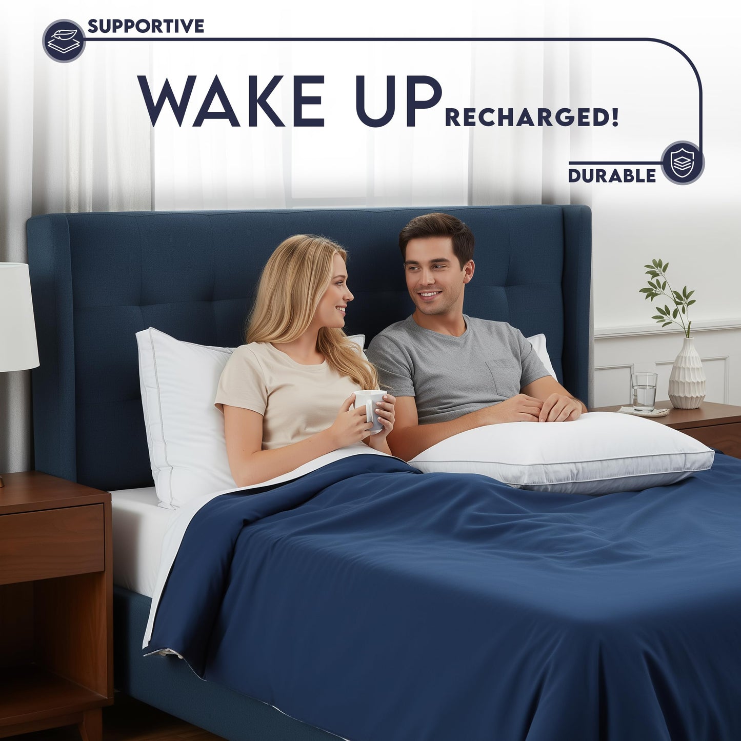 Utopia Bedding Down Alternative Bed Pillows for Sleeping Queen Size (White), Set of 2, Soft & Fluffy Pillow with Cooling, Hotel Quality, Gusseted Pillow for Back, Stomach or Side Sleepers