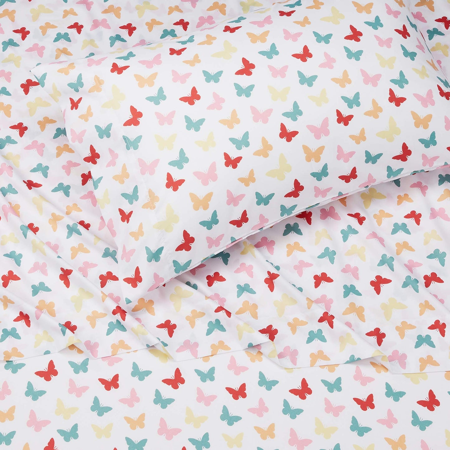 Amazon Basics Kid's Soft Easy-Wash Microfiber 3-Piece Sheet Set, Twin, Multi-Color Butterflies, Butterfly Friends, Printed