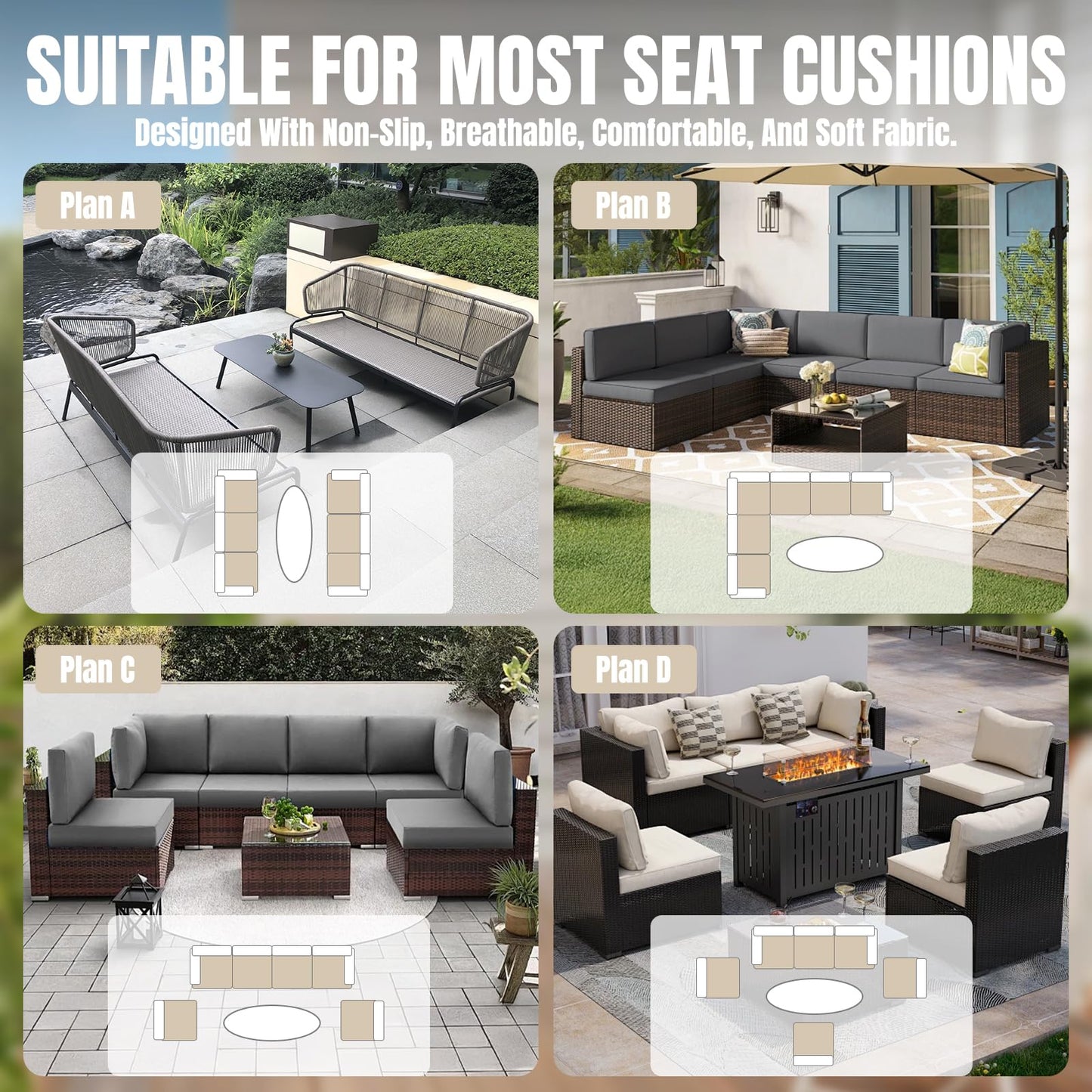 Cabubra 14pcs Outdoor Patio Furniture Cushion Covers, Waterproof & Sun-Resistant Zippered,Fit for Patio Furniture Sectional Sofas and Wicker Rocking Chairs,3 Sizes,Sand,Covers Only