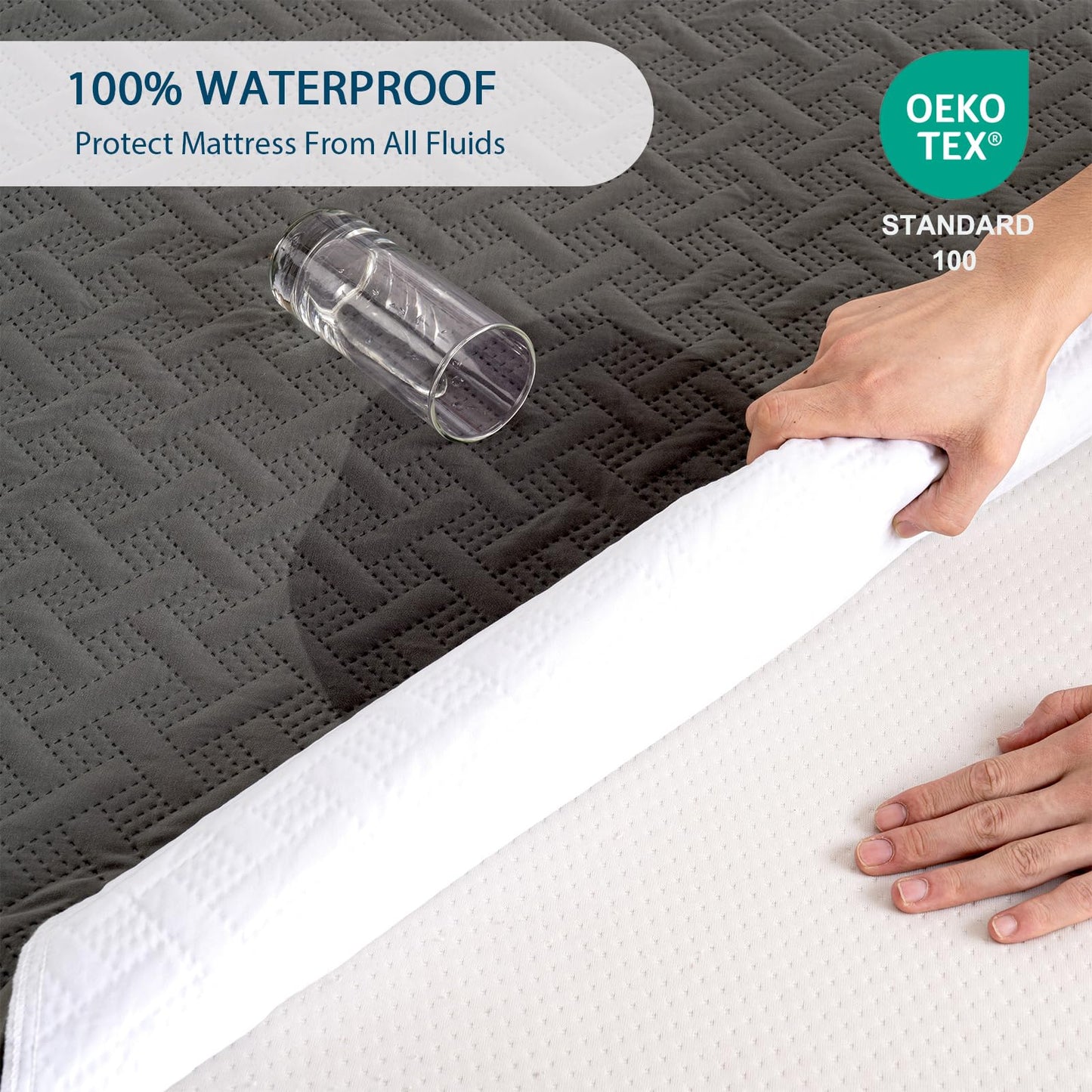 KLOVARIS Queen Mattress Protector Waterproof - Ultrasonic Noiseless Mattress Pad with Reinforced TPU Backing, Breathable Bed Cover Fit 6"-18" Deep Pocket for Potty Training, Pets & Night Sweats, Gray