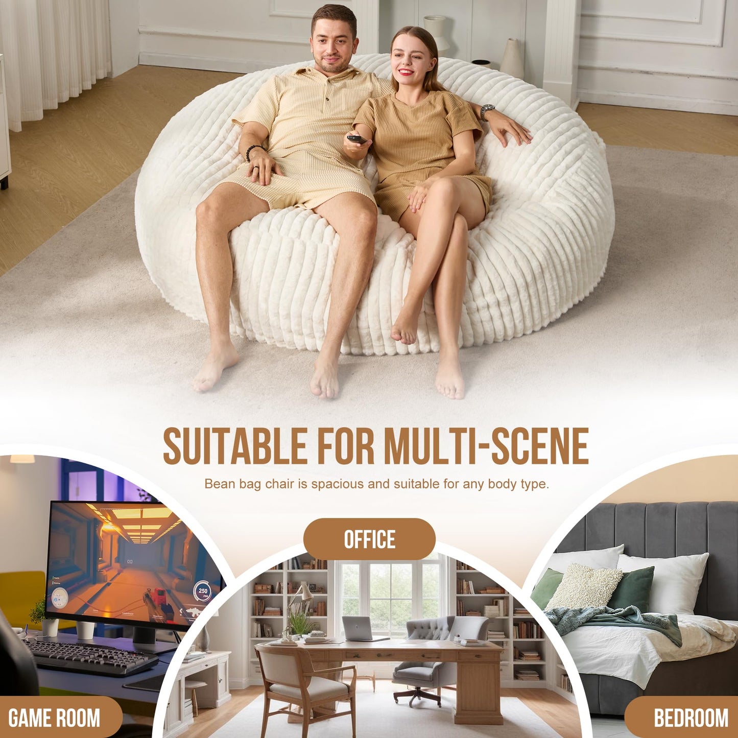 Hobestluk Adult Bean Bag Chair Giant Beanbag with Filling Living Room 6FT