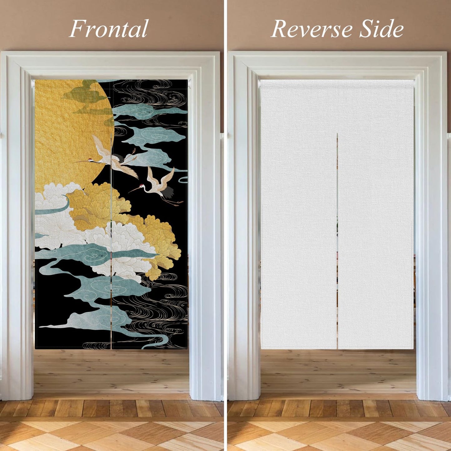 XMJJKUF Japanese Noren Doorway Curtain Japanese Style Cranes Moon Printed Window Treatment Single-Side Door Curtain Tapestry Panel for Room Privacy Partition Divider Home Decoration, 33.5"x 70.9"