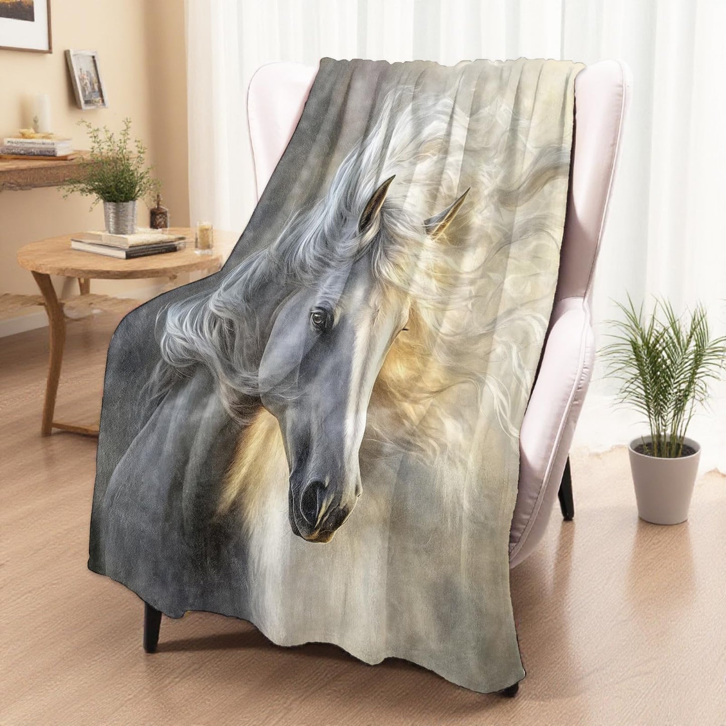 xmwjfd Majestic White Horse Blanket, Cozy Plush Throw Blanket for Couch Bedroom Outdoor, Lightweight Soft Flannel Travel Blankets, Gifts for Women Adults Kids, Warm Decor 50"×60"