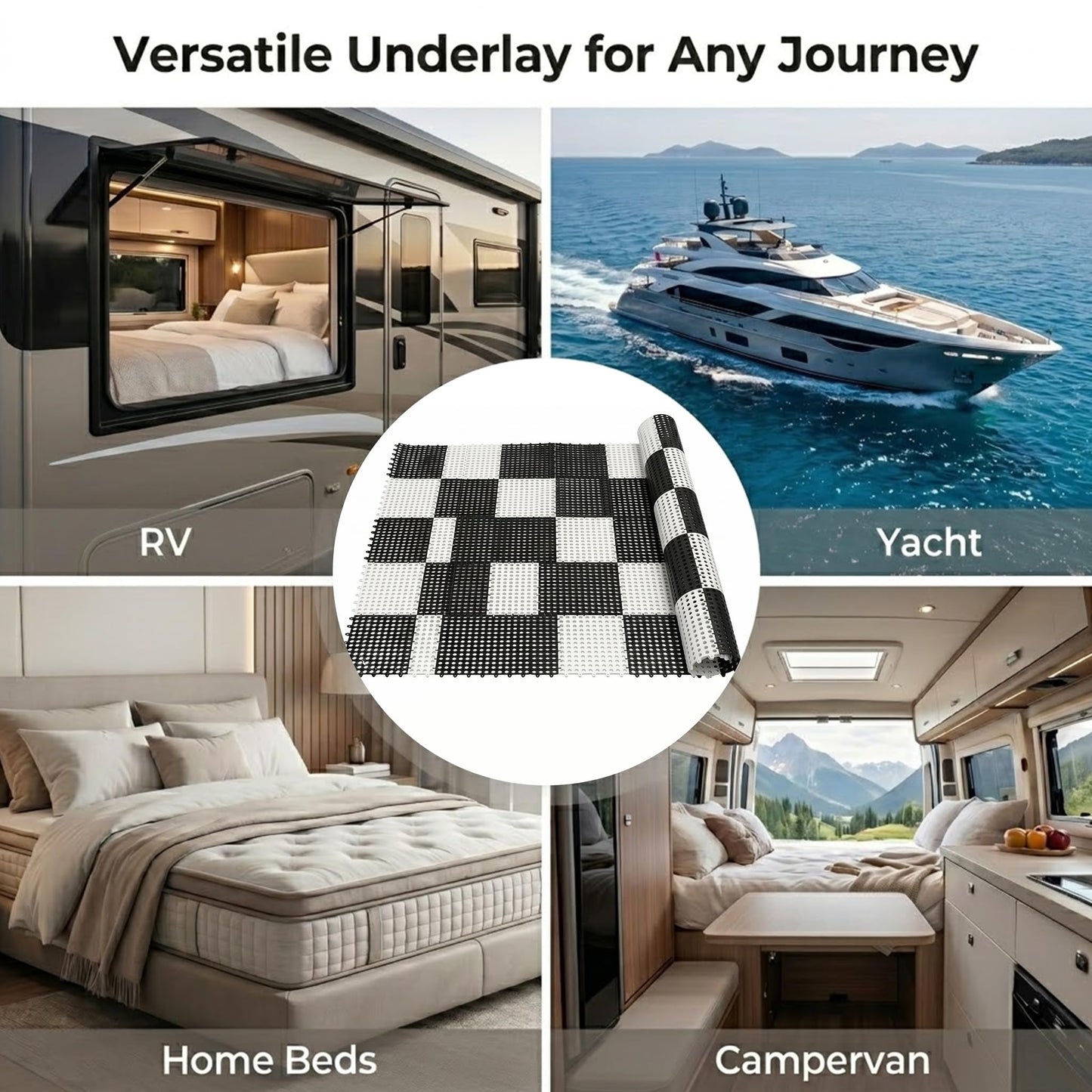 83" L x 59" Inch Plastic Ventilated Mattress Underlay Pad for RV Boat Camper Interlocking Modular Design, Breathable Mesh RV Under Mattress Ventilation Air-Flow (Black+White)