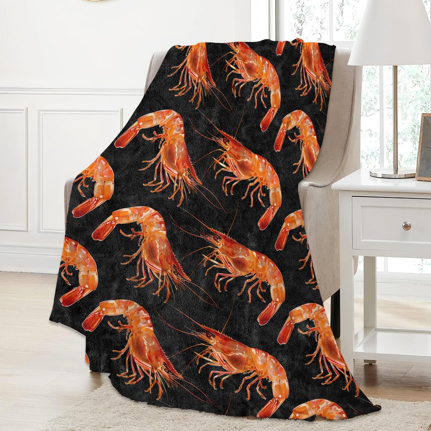 Aonimonis Shrimp Throw Blanket Gifts for Women, Soft Fuzzy Warm Cozy Flannel Blankets for Bedroom, Travel, Couch, Home Decor 50x60 in