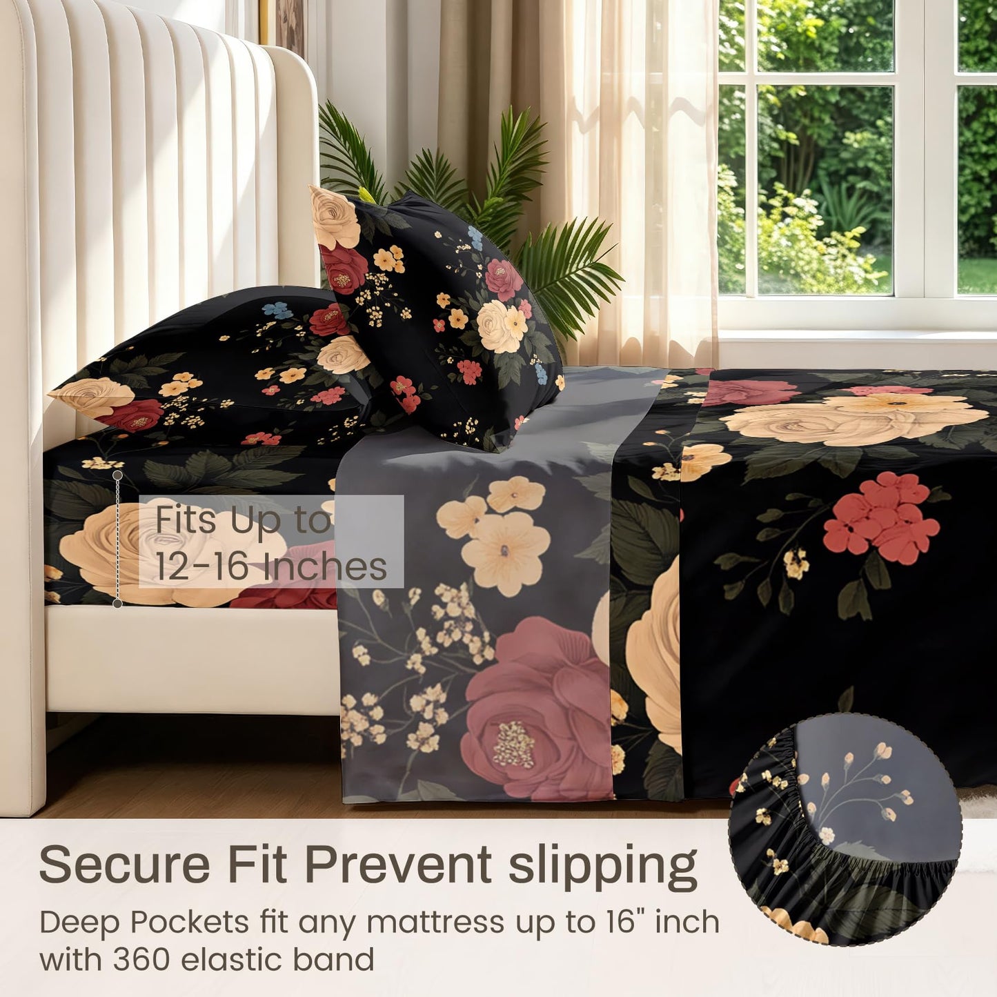Peony Floral Bedding Set 4 Pcs Flowers Full Sheets