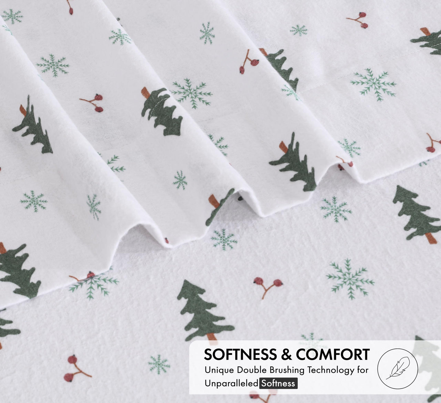RUVANTI Flannel Sheets Queen Size - 100% Cotton Double Brushed Bed Sheets, Deep Pockets 16 Inches Queen Sheet Set, All Seasons Breathable & Extra Soft - Warm & Cozy, 4 Piece, Berry & Pine