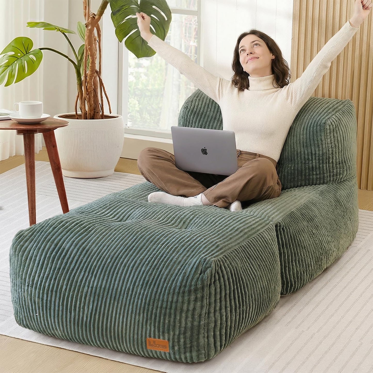 UODERS Big Bean Bag Chair for Adults, 66.9"x31.5" Lounger Large Bean Bag Sofa, Memory Foam Filled Beanbag Chair for Living Room, Bedroom, Balcony - Ergonomic Support & Premium Comfort (Green)