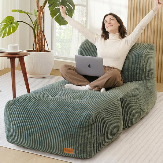 UODERS Big Bean Bag Chair for Adults, 66.9"x31.5" Lounger Large Bean Bag Sofa, Memory Foam Filled Beanbag Chair for Living Room, Bedroom, Balcony - Ergonomic Support & Premium Comfort (Green)