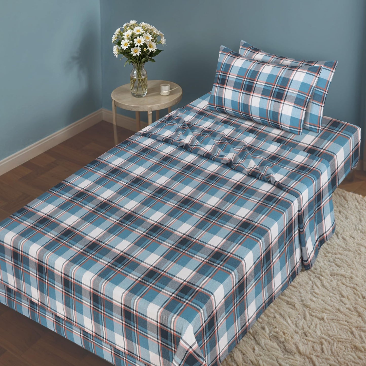 RUVANTI Flannel Sheets Queen Size 4 Pcs - 100% Cotton Double Brushed Bed Sheets, Deep Pockets 16 Inches Queen Sheet Set, All Seasons Breathable, Extra Soft & Comfy, Dynasty