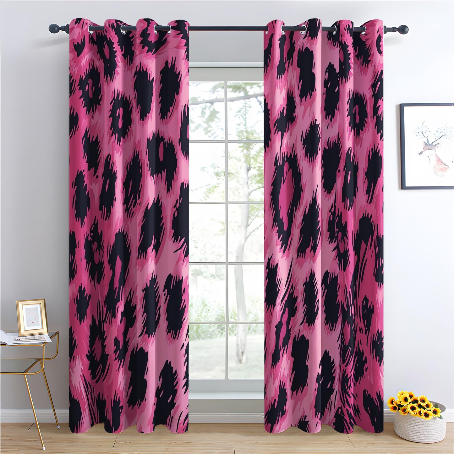 Leopard Print Curtains for Bedroom - Hot Pink Leopard Print Blackout Curtains for Bedroom Living Room, Cheetah Print Curtains, Animal Print Window Curtains & Drapes, 45 Inch Curtains 2 Panel Set