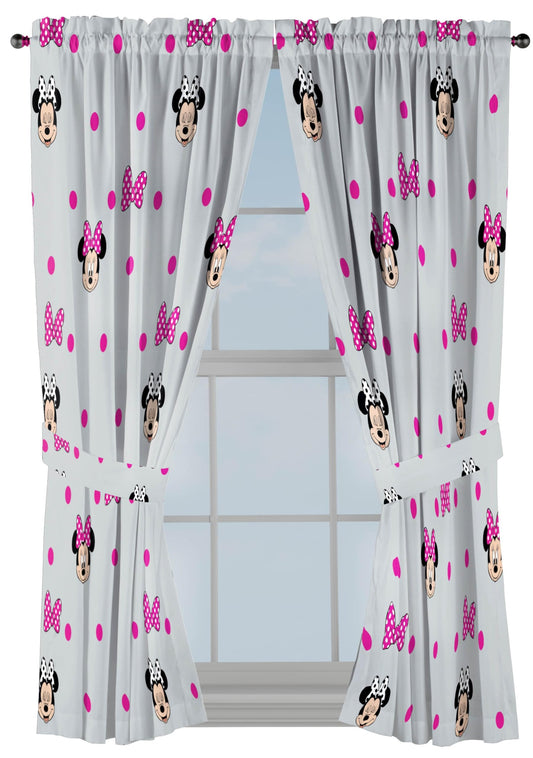Jay Franco Black Out Window Curtains for Kids Bedroom 4-Piece Drape Set with 2 Tiebacks, Grey - Minnie Mouse, 42" W x 63" L (Pack of 2)