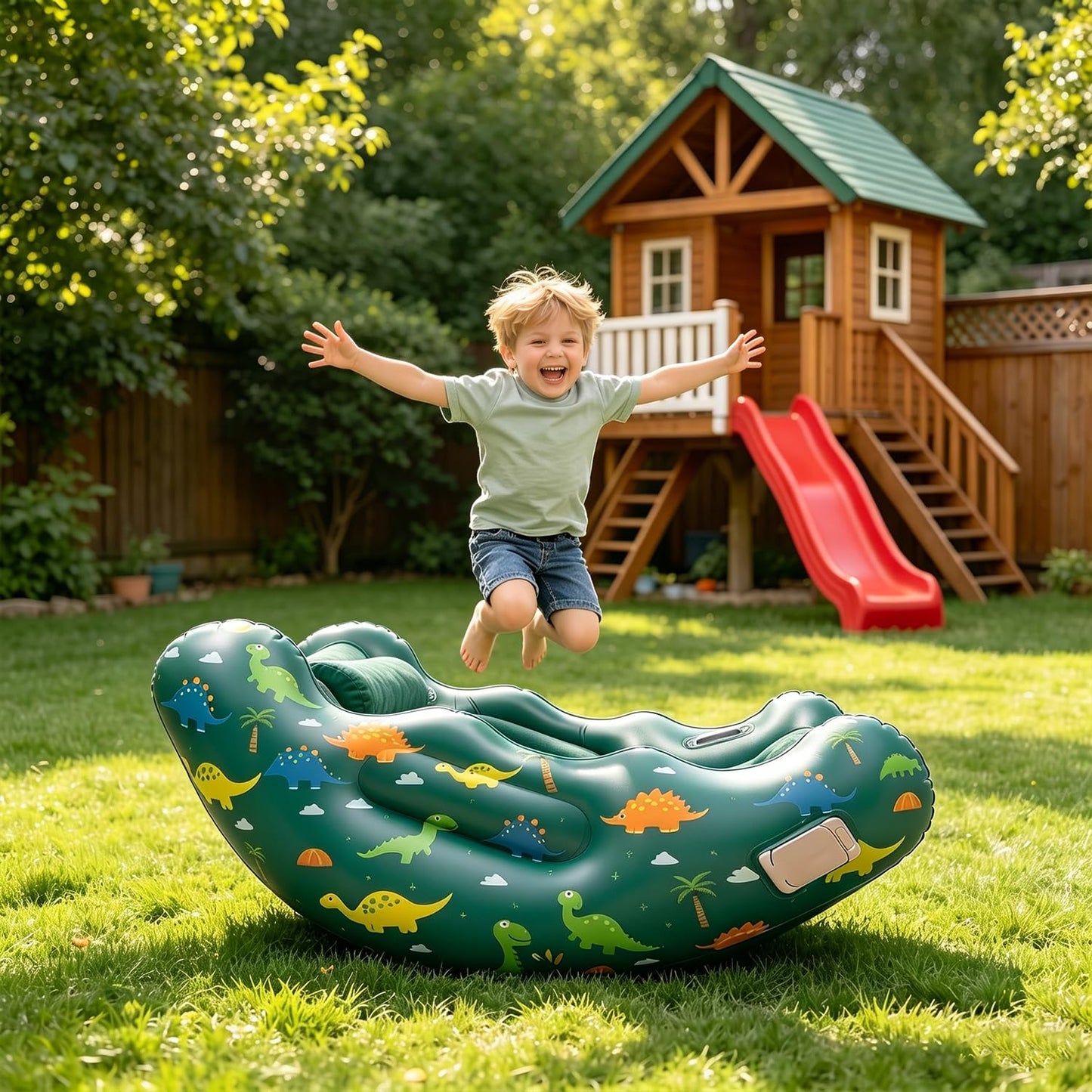 Toys for 3-12 Year Old Boys Girls, Dinosaur Inflatable Rocking Chair for Kids with 1-Click Fast Auto-Inflation, 3 4 5 6 7+ Year Old Boy Girl Birthday Gifts, Indoor Outdoor Dino Toys for Kid Ages 4-8