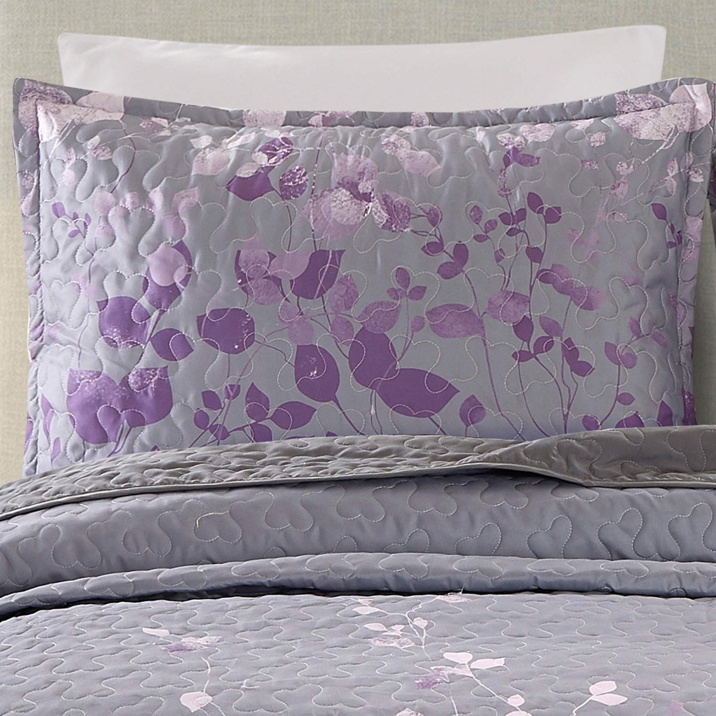 Masterplay 3-Piece Fine Printed Oversize (118 inchx95 inch ) Quilt Set,Bedspread Coverlet King Size Bed Cover (Dark Grey,Purple Gradient,Vine)