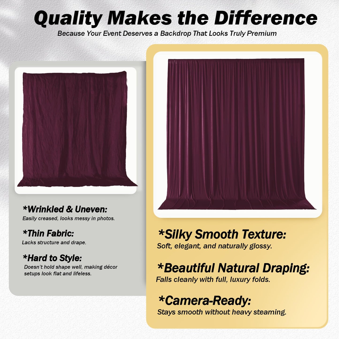 10ft×12ft Burgundy Backdrop Curtains for Wedding Parties, 2 Panels Wrinkle Free Polyester Photo Backdrop Drapes Back Drop Cloth for Birthday Photography Background