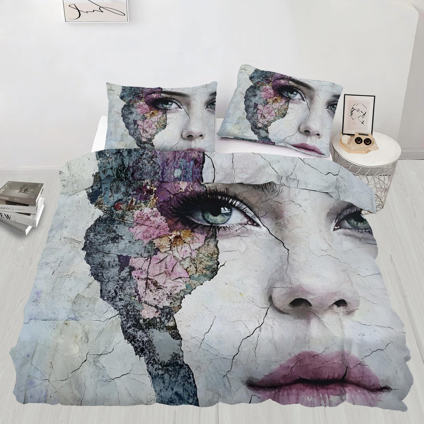 PAISUOQ Woman Duvet Cover Queen, Floral Woman Bedding Sets, Fashion Girl Comforter Cover with 2 Pillowcases, 3 Pieces with Zipper & Ties, Dorm Decor & Gifts