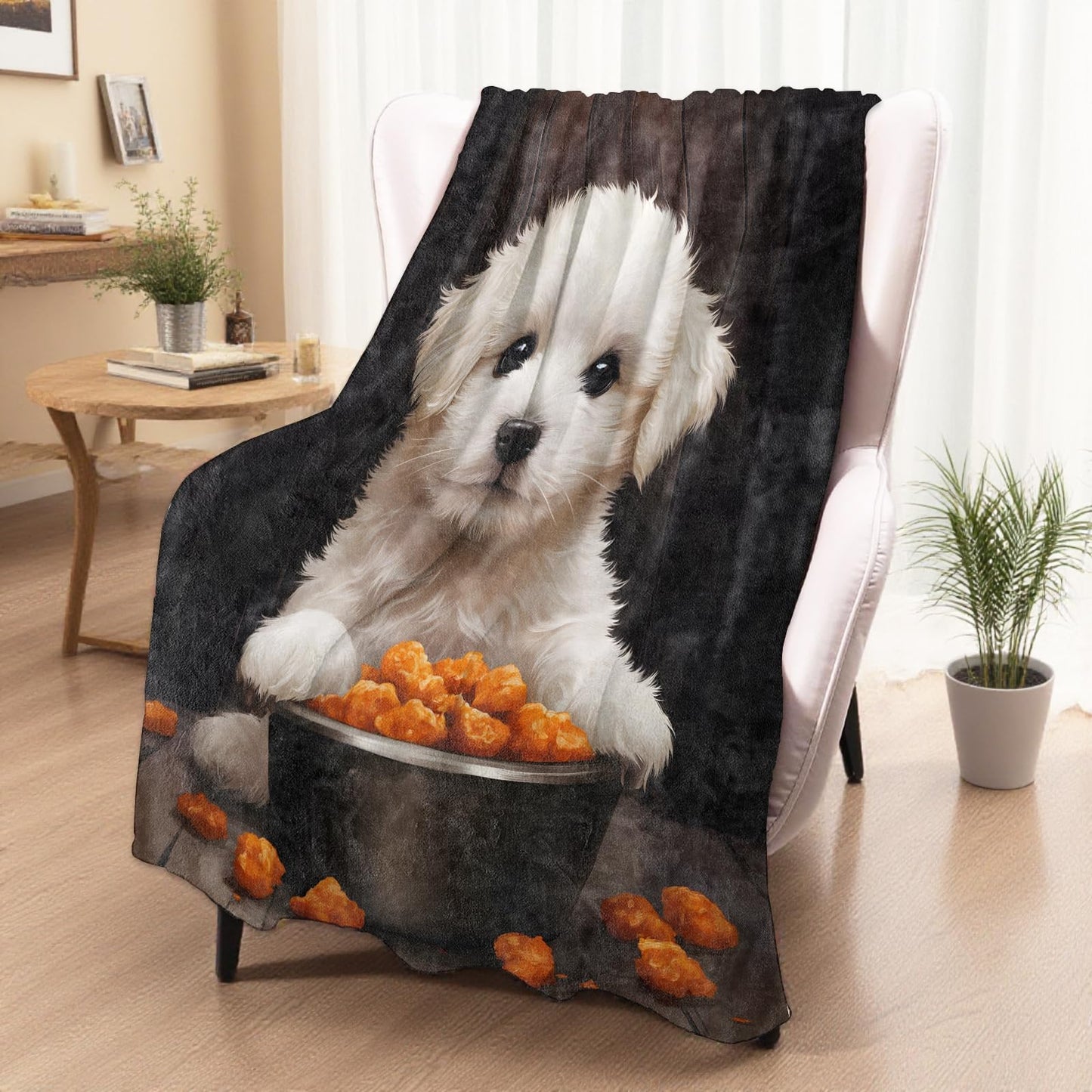 xmwjfd Fluffy Maltese Dog Blanket, Cozy Plush Cute White Puppy Throw Blanket for Couch Bedroom Outdoor, Lightweight Soft Flannel Travel Blankets, Gifts for Women Adults Kids, Warm Decor 50"×60"