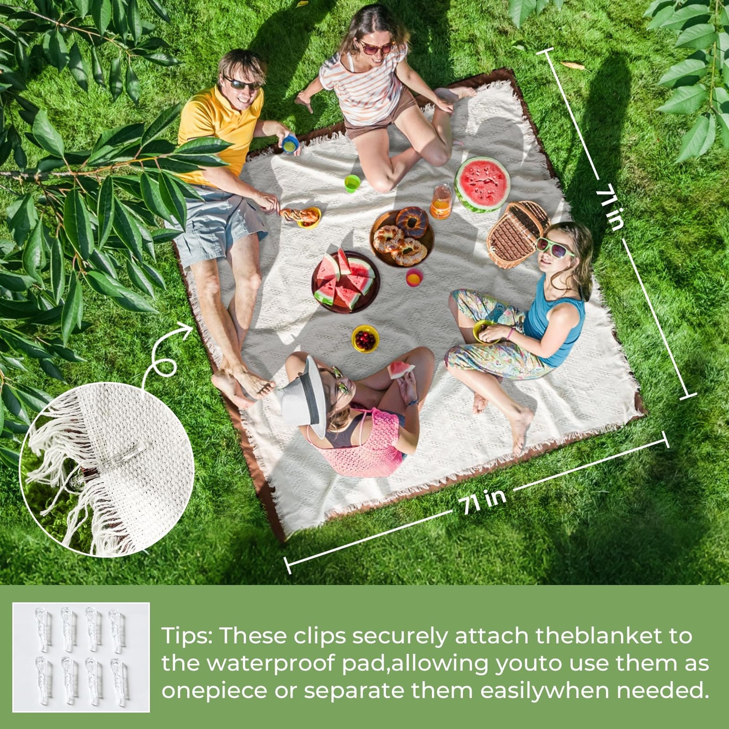 Tiny Land Picnic Blankets, 2 in1 Double Layer Waterproof Mat + Blanket, Foldable Beach Mat,Outdoor Blanket, Portable Camping Blanket, Extra Large Beach Mat, for Camping Park Beach Grass