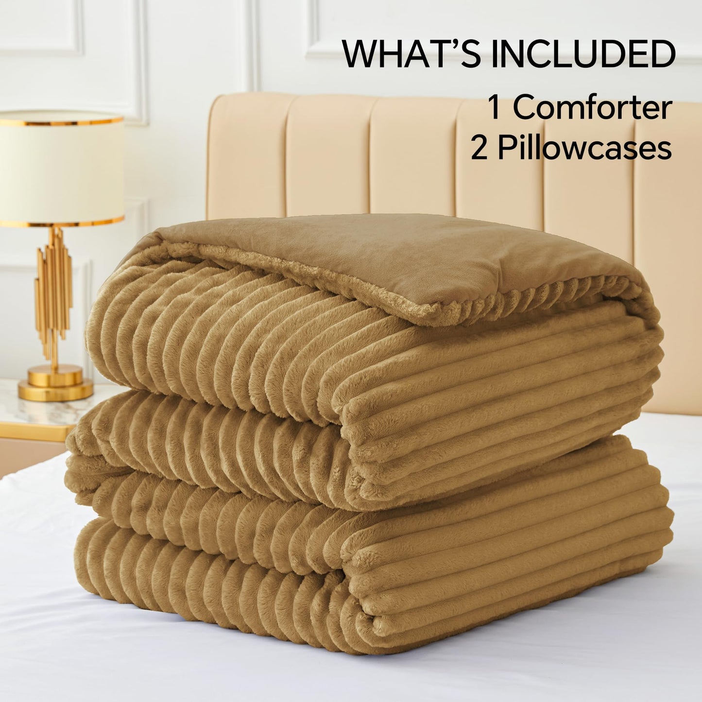 BEDELITE Fleece Queen Comforter Set -Super Soft & Warm Fluffy Brown Bedding, Luxury Fuzzy Heavy Bed Set for All Season with 2 Pillow Cases