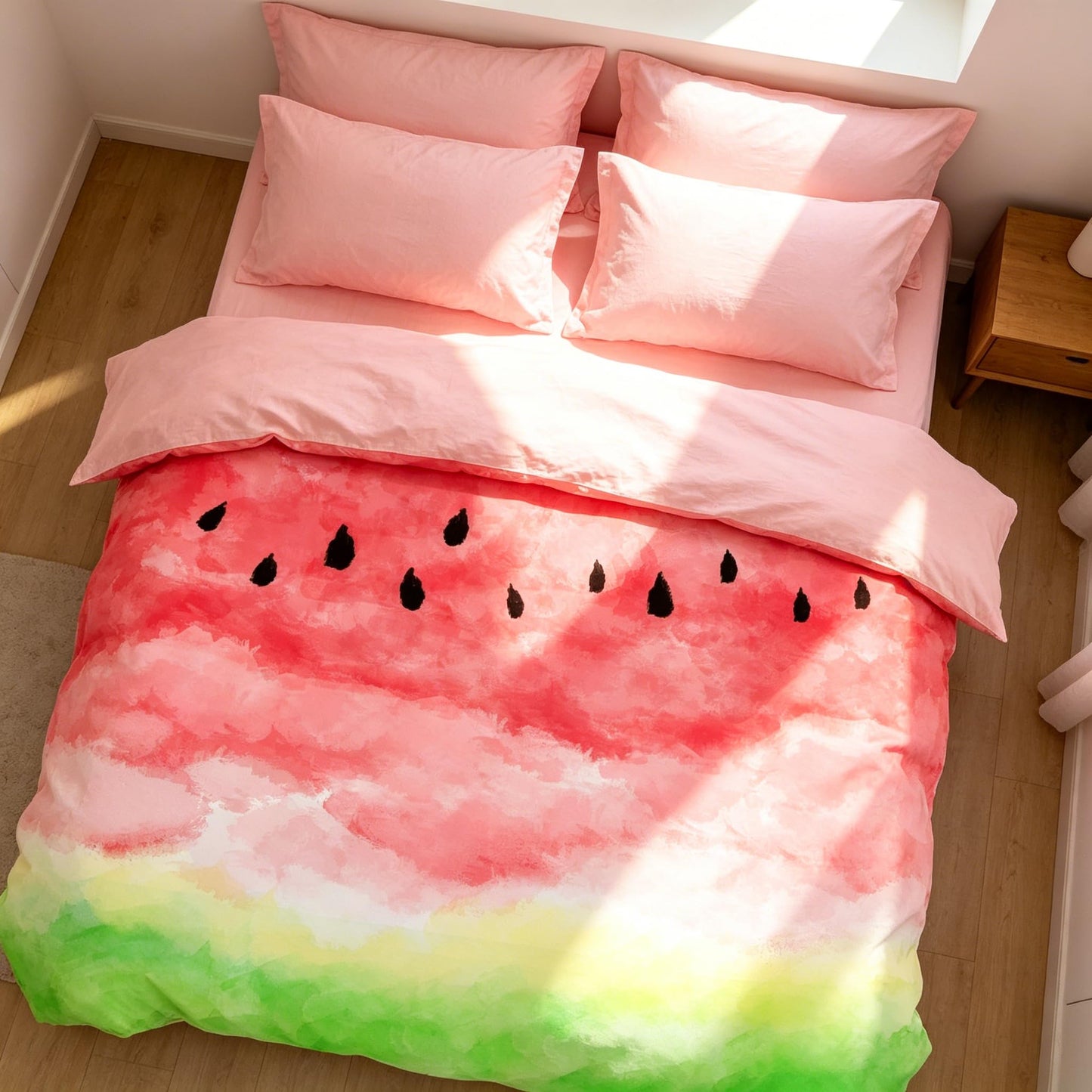 CCoutueChen Watermelon Comforter Set Queen Size, Cute Fruit Themed Pink Bedding Set, Soft Reversible Pastel Summer Comforter with Light Pink Back for Teens Girls Bedroom Decor/90 x90