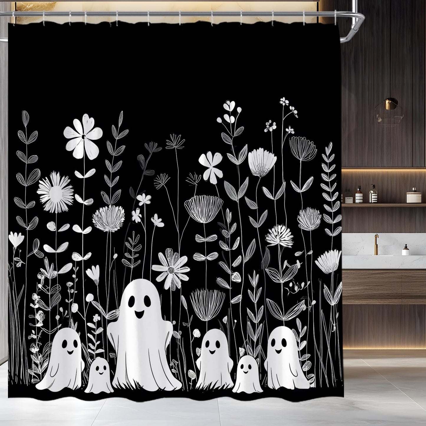 UEAUUN Halloween Cute Ghosts Shower Curtain, 72''Wx72''L